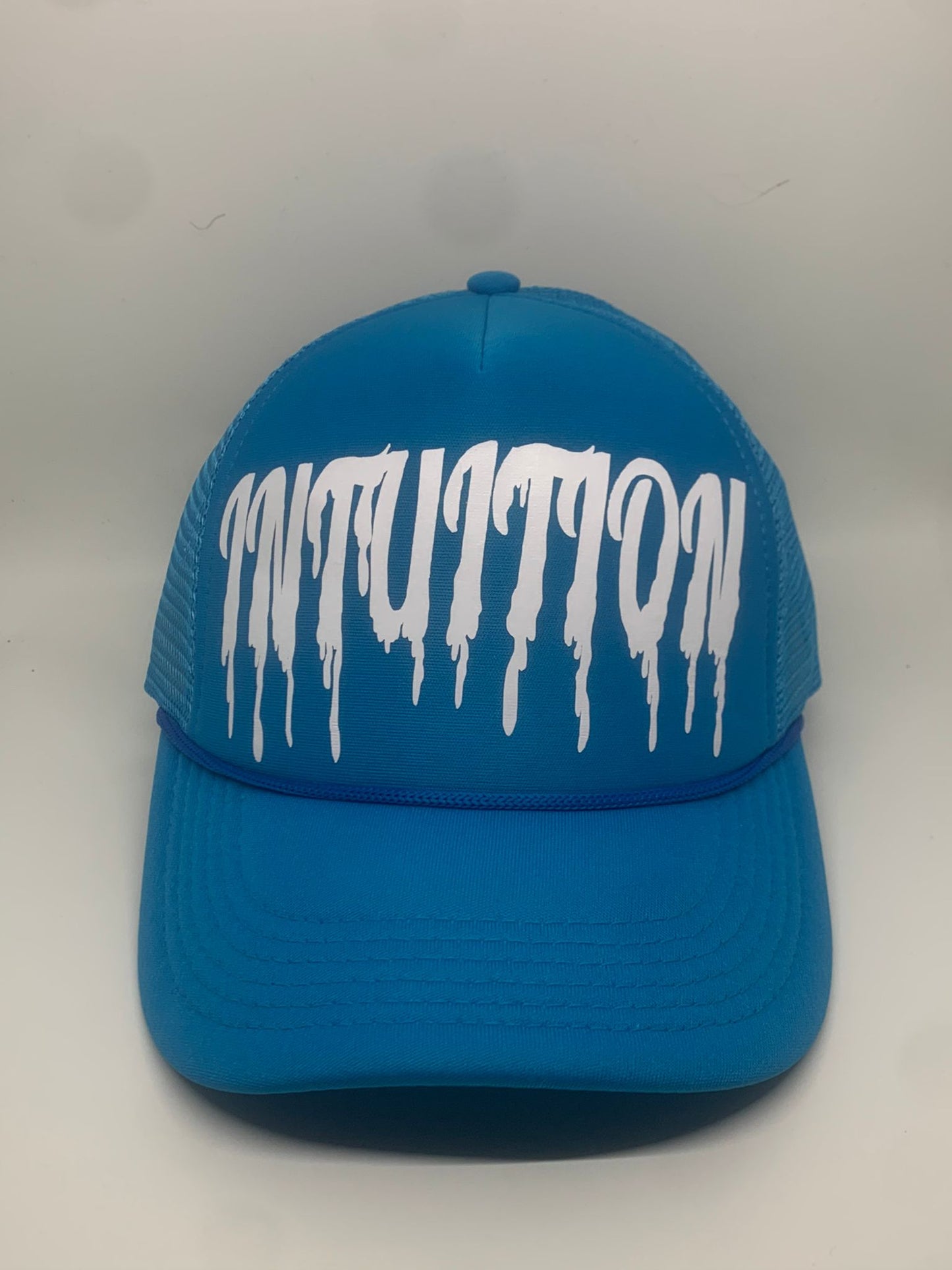 Azure Blue trucker with white drip