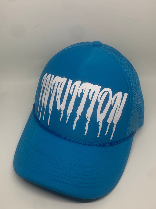 Azure Blue trucker with white drip